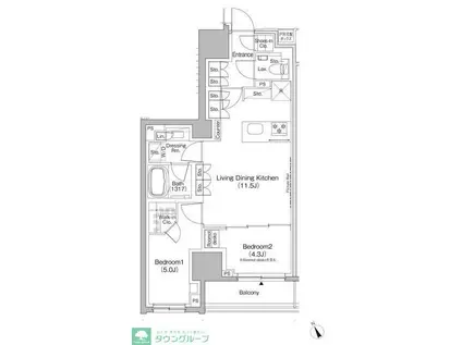 ザ・パークハビオ日本橋茅場町(2LDK/5階)の間取り写真