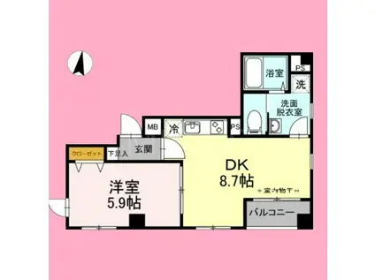 ヴィレッヂ大和東(1DK/5階)の間取り写真