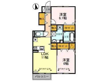 サンシャイン上冨居II B(2LDK/1階)の間取り写真