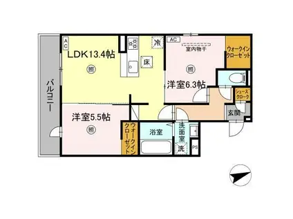 ヴェルシオール リアン(2LDK/2階)の間取り写真