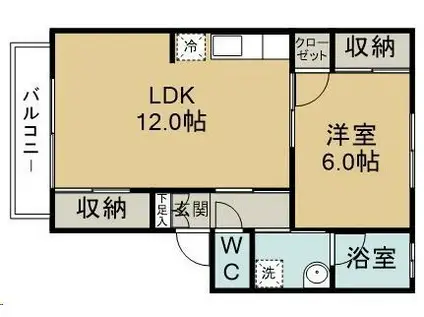 リバースター岩切(1LDK/2階)の間取り写真