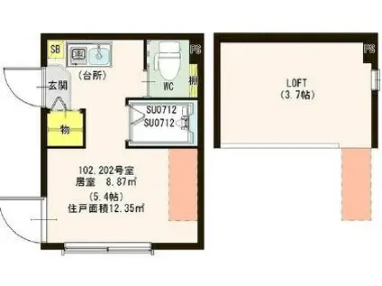 ハーモニーテラス町屋II(ワンルーム/2階)の間取り写真