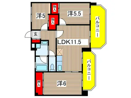マンションヒルズ(3LDK/1階)の間取り写真