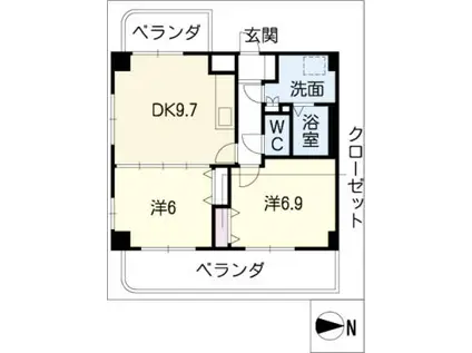 エミュールアサイ(2DK/3階)の間取り写真