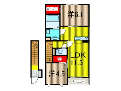 グリーンコーポシティ前川B(2LDK/2階)の間取り写真