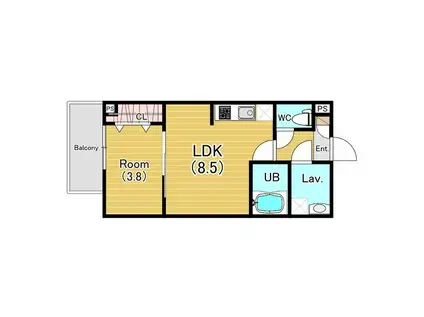 ジーメゾン名古屋南フリーシア(1LDK/1階)の間取り写真