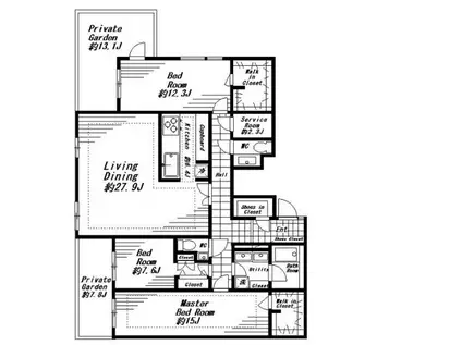 BEVERLY HOMES 青葉台(3SLDK/B1階)の間取り写真
