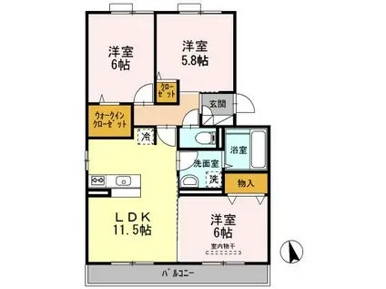 D-ROOM WOOD BELL(3LDK/2階)の間取り写真