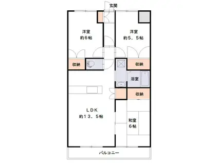八紘レジデンス(3LDK/3階)の間取り写真