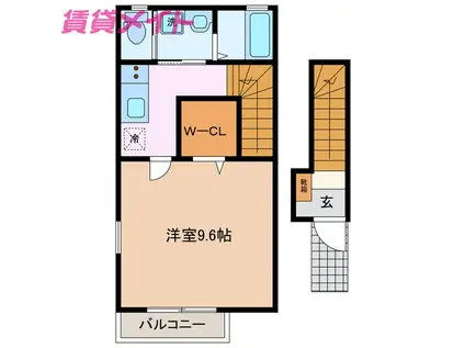 ラヴニール(1K/2階)の間取り写真