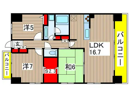 エコロジー千葉みなとレジデンス(3SLDK/6階)の間取り写真