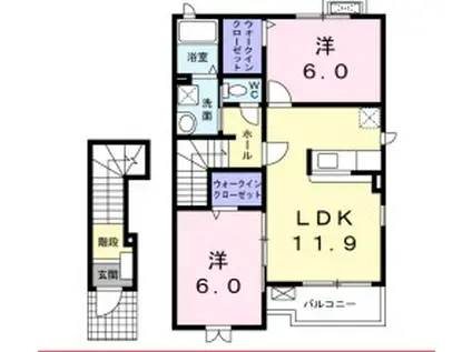 フラワーヒル(2LDK/2階)の間取り写真