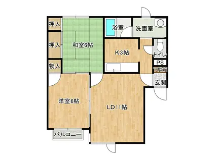 エクセレント橘II(2LDK/1階)の間取り写真