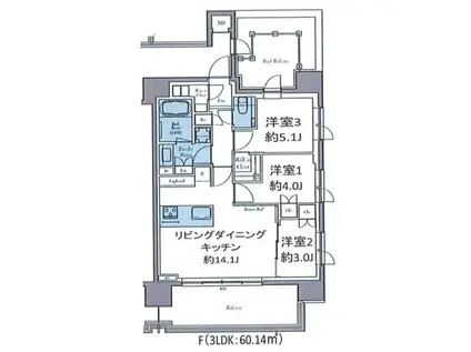 クレストコート東中野(3LDK/12階)の間取り写真