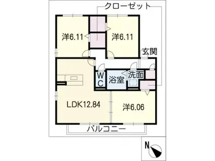 プランドール A棟(3LDK/1階)の間取り写真