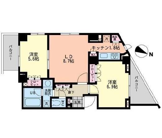 エスティメゾン哲学堂(2LDK/2階)の間取り写真