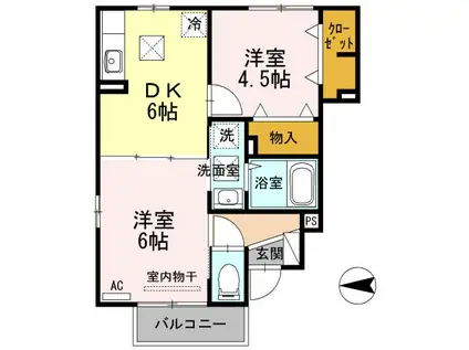 ボンヌ・ジュルネC棟(2DK/1階)の間取り写真