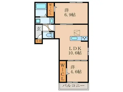 GESUND桂(2LDK/1階)の間取り写真