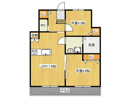 FORTUNA B棟(2LDK/1階)の間取り写真