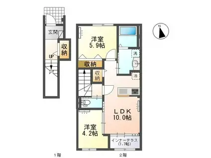 小信中島郷西アパート(2LDK/2階)の間取り写真