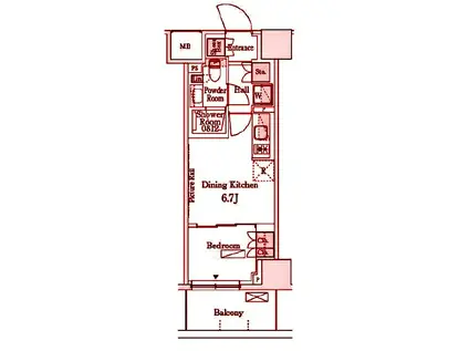 パークアクシス横浜伊勢佐木町通(1DK/2階)の間取り写真