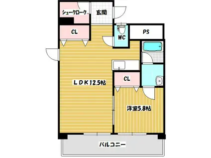 すかる通東(1LDK/5階)の間取り写真