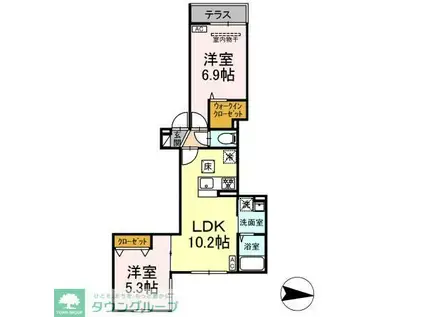 アンソレイエII(2LDK/1階)の間取り写真
