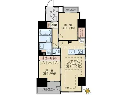 グランカーサ本駒込(2LDK/12階)の間取り写真
