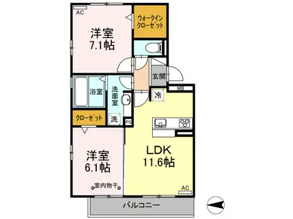ブラン ノワール(2LDK/2階)の間取り写真