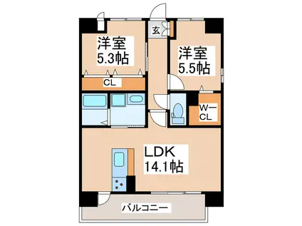 エレイネ菊陽(2LDK/5階)の間取り写真