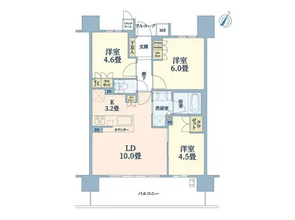 摩耶シティSTATION GATE(3LDK/4階)の間取り写真