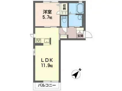 クラリタ富士前(1LDK/2階)の間取り写真
