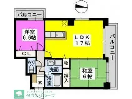 アルカンシェル長丘(2LDK/4階)の間取り写真