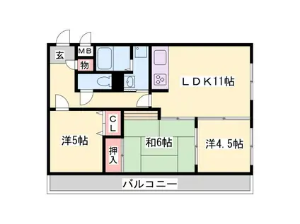 インタービレッジ太子東(3LDK/3階)の間取り写真