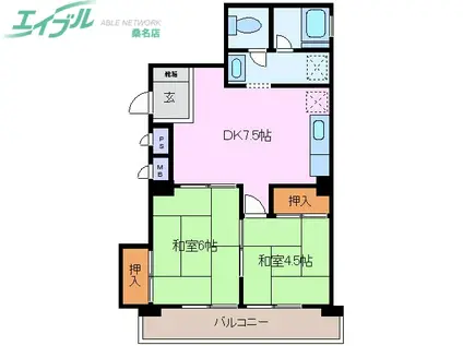 トーカイハイツ(2DK/5階)の間取り写真