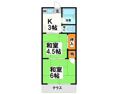 土方コーポ(2K/1階)の間取り写真