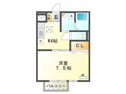 シャルムすずか(1K/1階)の間取り写真