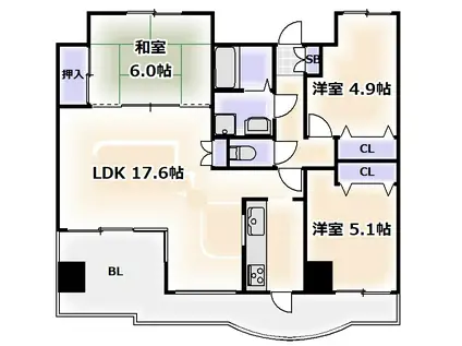 昭和グランドハイツ阿倍野(3LDK/10階)の間取り写真