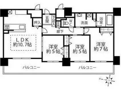 クリオ円山鳥居前(3LDK/4階)の間取り写真