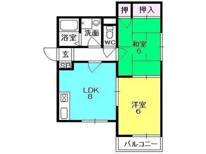 オクト甲子園(2LDK/2階)の間取り写真