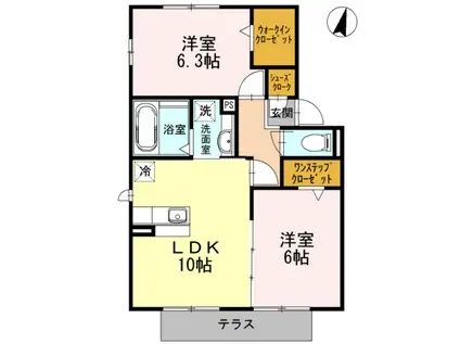 アムールII(2LDK/1階)の間取り写真