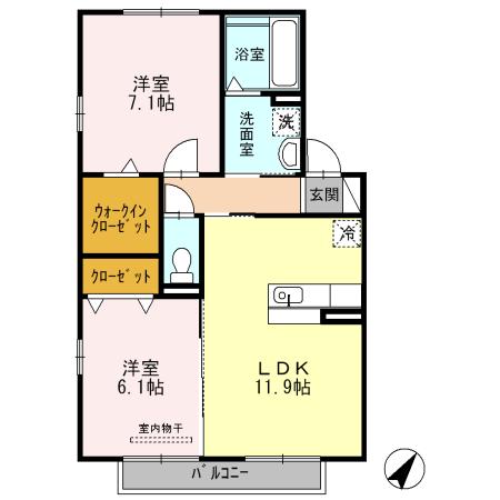 ヴィエントII(2LDK/2階)の間取り写真