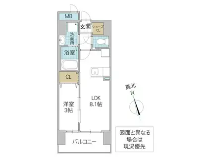 クレアグレイス水戸南町(1LDK/5階)の間取り写真