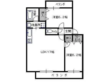 ポコ・ア・ポコB棟(2LDK/1階)の間取り写真