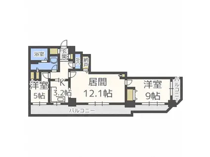 知事公館前タワーレジデンス(2LDK/4階)の間取り写真