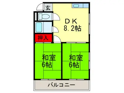 ピースハイツ長堂(2DK/2階)の間取り写真