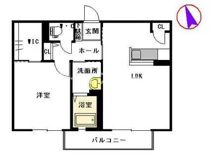 H・Iハイツ(1LDK/2階)の間取り写真