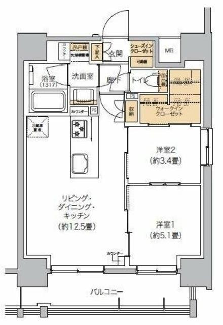 リビオメゾン芝浦(2LDK/3階)の間取り写真
