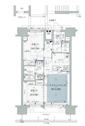 プレサンスジェネ栄(2LDK/14階)の間取り写真