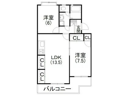 セントバークデル(2LDK/3階)の間取り写真